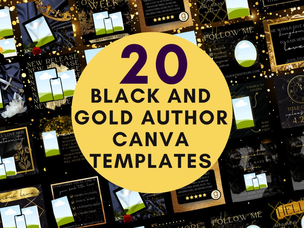 Black and Gold Canva Templates - Author Content Calendar