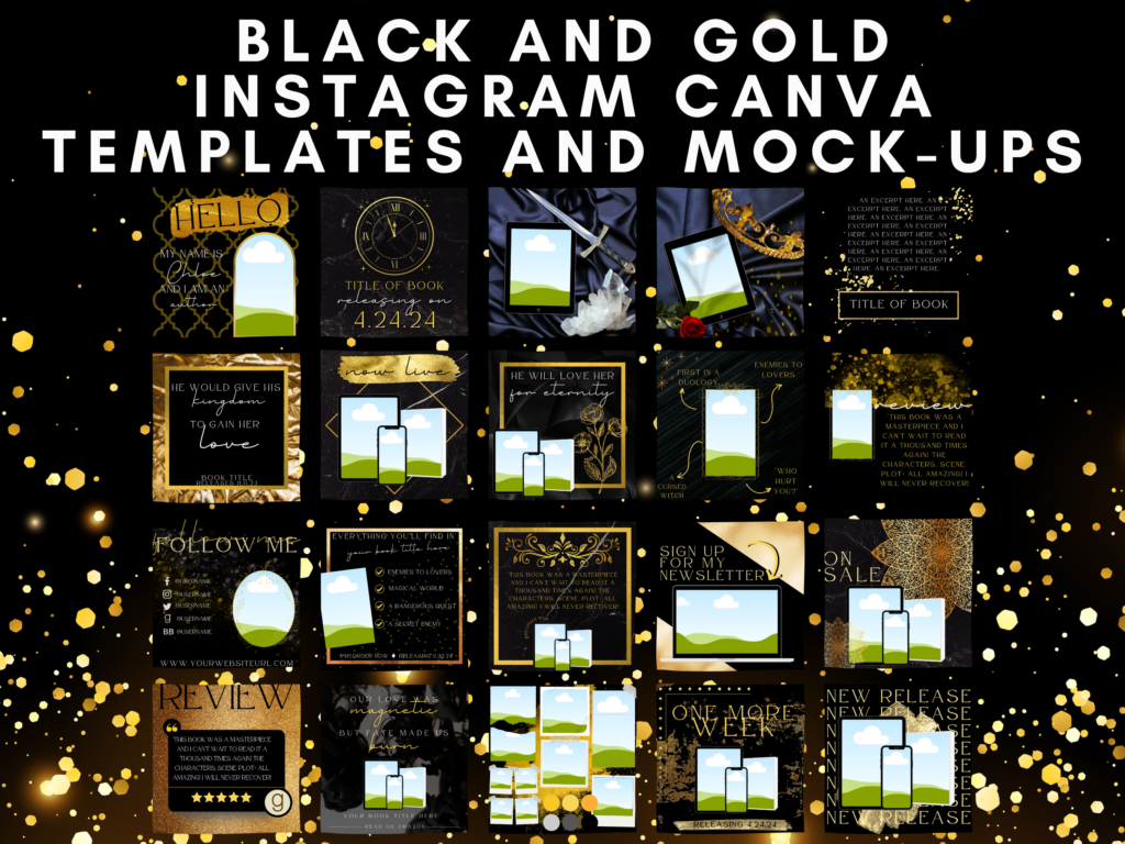 Black and Gold Canva Templates - Author Content Calendar