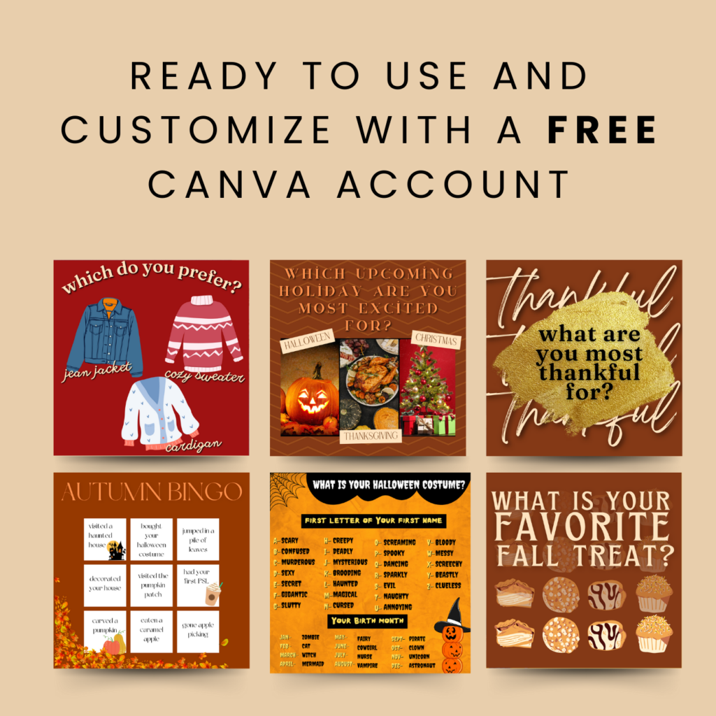 Fall Seasonal Canva Templates - Author Content Calendar